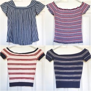 American Eagle Bundle Stripe Red White Blue Crop Tops and Blouse